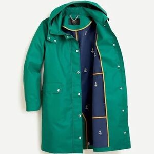J.Crew Faux Leather Rain Anorak Windbreaker Hooded Hood Trench Coat Jacket M NWT